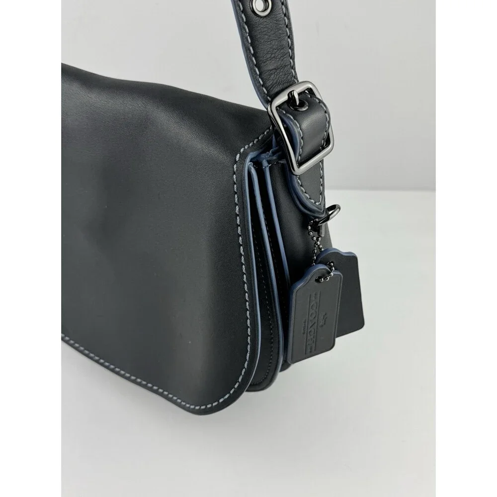 Coach 9170 Saddle Bag 23 Gray Glovetanned Leather Crossbody blue Contrast Stitch